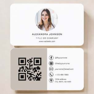 Taupe Beige Photo QR Code Social Media Business Card