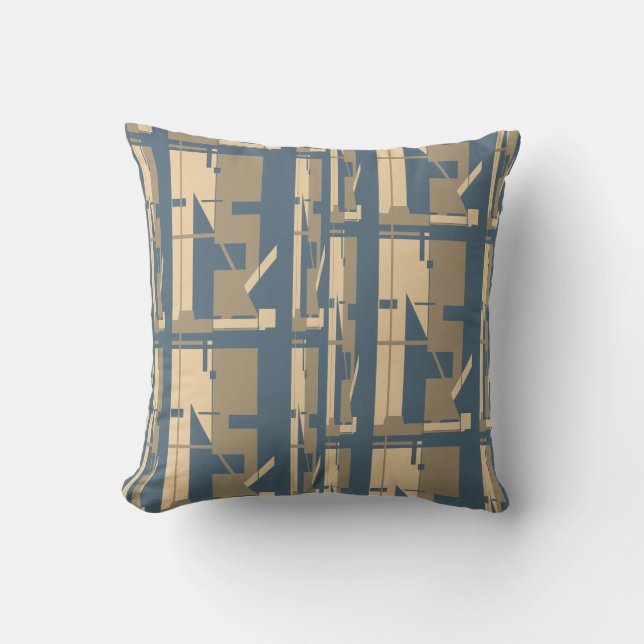 Taupe Beige Slate Blue Southwest Look Large Tiles Throw Pillow (Front)