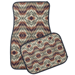Taupe Beige Tan Brown Olive Green Tribal Art Car Floor Mat