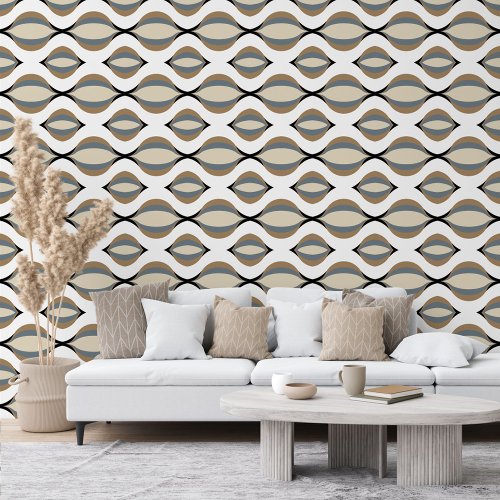 Taupe Beige Tan Gray White Black Ogee Wave Pattern Wallpaper