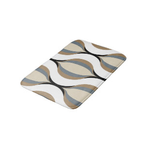 Taupe Beige Tan Gray White Black Ogee Waves Bath Mat