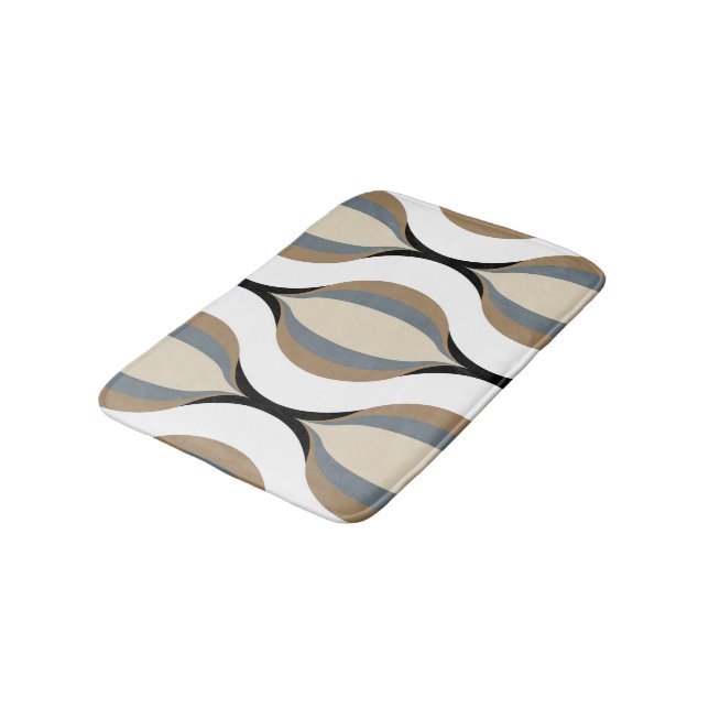 Taupe Beige Tan Gray White Black Ogee Waves Bath Mat (Angled)