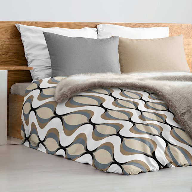 Taupe Beige Tan Gray White Black Ogee Waves Duvet Cover (Creator Uploaded)