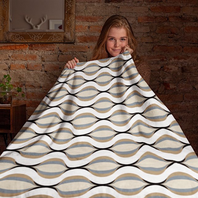 Taupe Beige Tan Gray White Black Ogee Waves Fleece Blanket (Creator Uploaded)