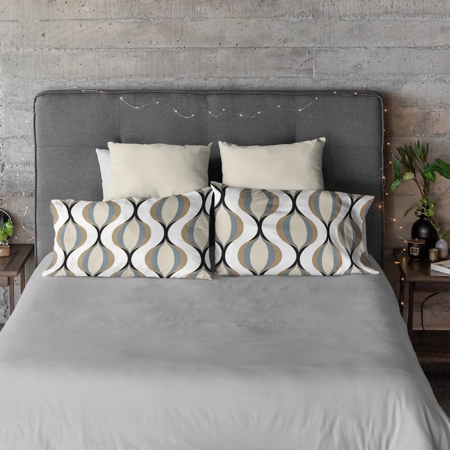 Taupe Beige Tan Gray White Black Ogee Waves Pillow Case (Creator Uploaded)