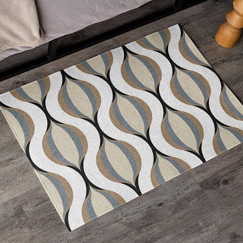 Taupe Beige Tan Gray White Black Ogee Waves Rug