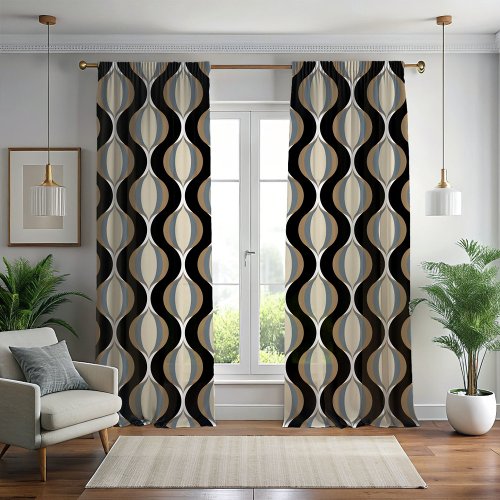 Taupe Beige Tan Gray White Black Ogee Waves Sheer Curtains