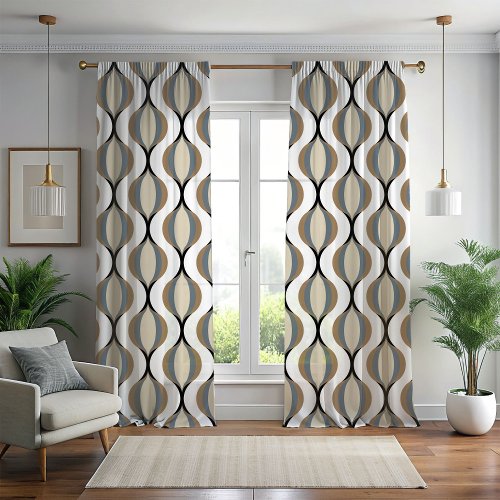 Taupe Beige Tan Gray White Black Ogee Waves Sheer Curtains