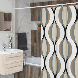 Taupe Beige Tan Gray White Black Ogee Waves Shower Curtain