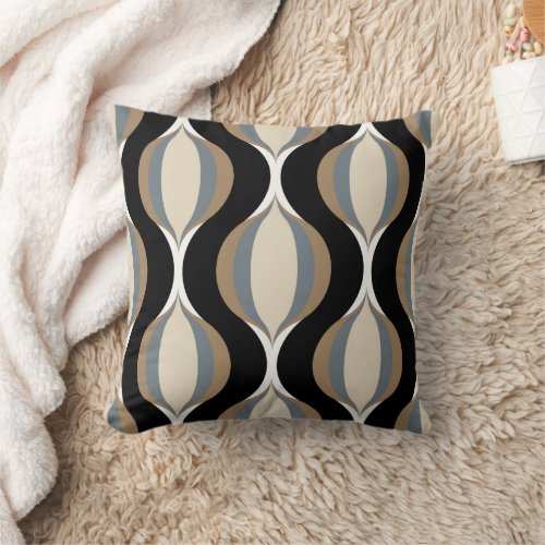 Taupe Beige Tan Gray White Black Ogee Waves Throw Pillow