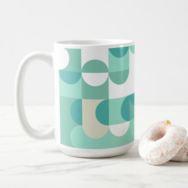 Taupe Beige Teal Blue Mint Green Circles Pattern Coffee Mug (With Donut)