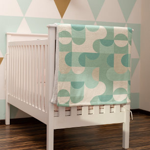 Taupe Beige Teal Blue Mint Green Circles Pattern Fleece Blanket