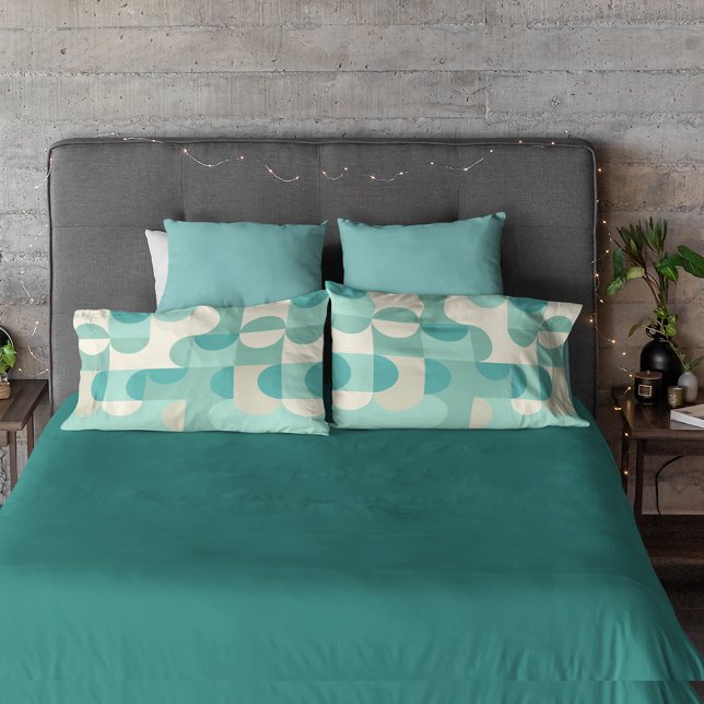 Taupe Beige Teal Blue Mint Green Circles Pattern Pillow Case (Creator Uploaded)