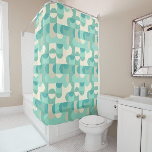 Taupe Beige Teal Blue Mint Green Circles Pattern Shower Curtain
