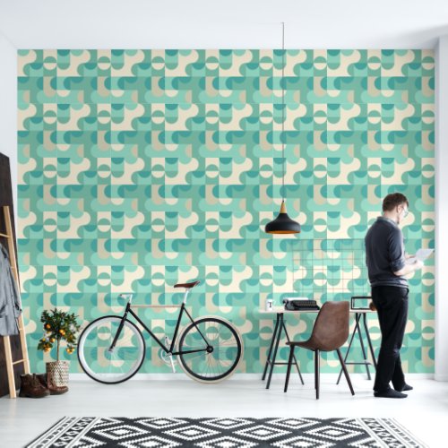 Taupe Beige Teal Blue Mint Green Circles Pattern Wallpaper