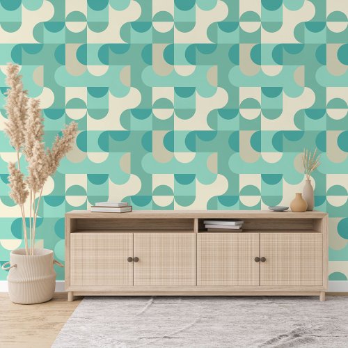 Taupe Beige Teal Blue Mint Green Circles Pattern Wallpaper