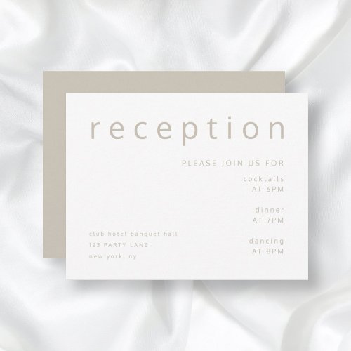 Taupe Beige Typography Elegant Wedding Reception Enclosure Card