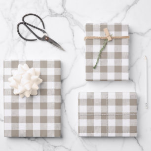 Taupe Beige White Plaid Pattern Wrapping Paper Sheets