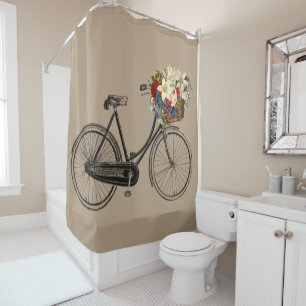 taupe bicycle flower bike Shower curtain