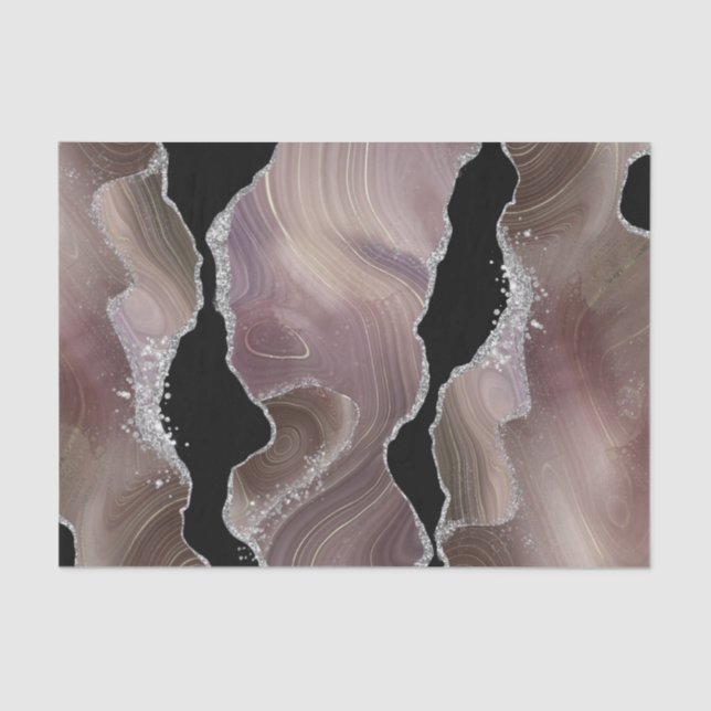 Taupe & Black Agate with Silver Glitter Geode Tissue Paper (Front)