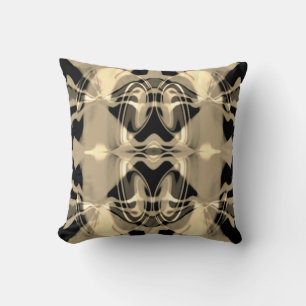 Taupe Black Cream Swirling Mediterranean Mosaic Throw Pillow
