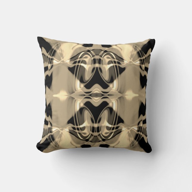 Taupe Black Cream Swirling Mediterranean Mosaic Throw Pillow (Front)
