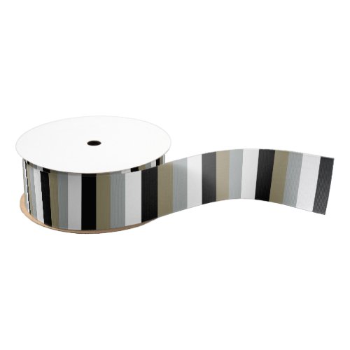 Taupe Black Gray Bold Stripe Grosgrain Ribbon