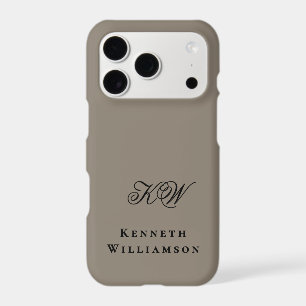 Taupe Black Monogram Name Minimalist Elegant Men iPhone 17 Pro Case