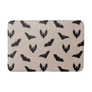 Taupe Black Spooky Bats Haunted Vintage Halloween Bath Mat