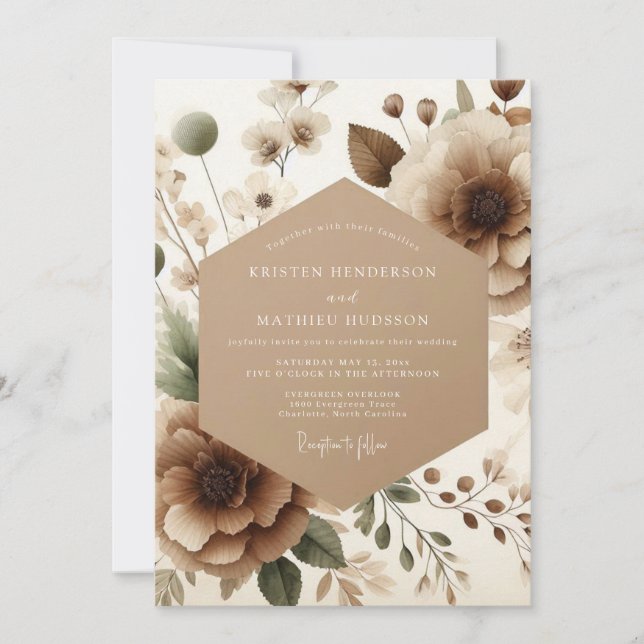 Taupe Bloom Romance Wedding Invitation (Front)