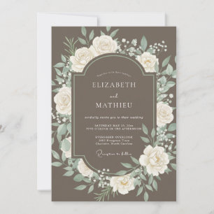 Taupe Blooming Floral Romance Wedding Invitation