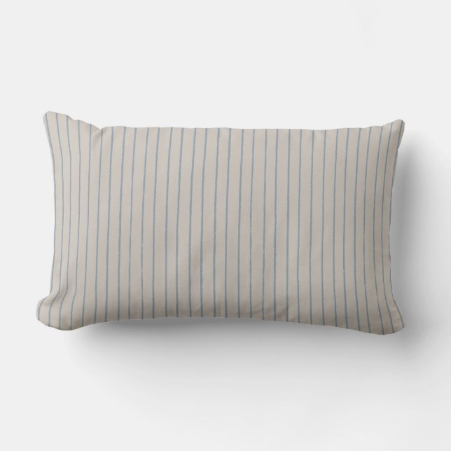 Taupe Blue Grey Stripe Minimalist Pattern Lumbar Pillow (Front)