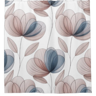 Taupe Blue Petals Shower Curtain