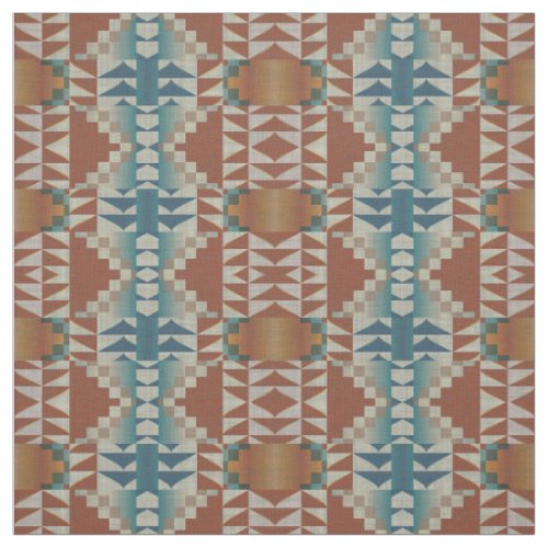 Taupe Blue Teal Burnt Orange Brown Ethnic Look Fabric