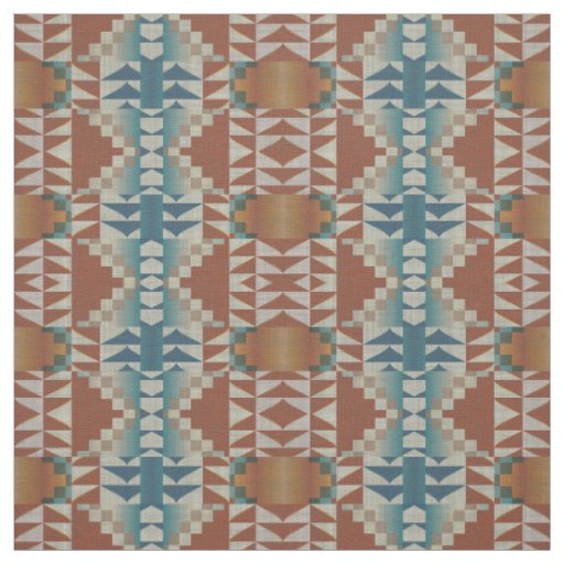 Taupe Blue Teal Burnt Orange Brown Ethnic Look Fabric