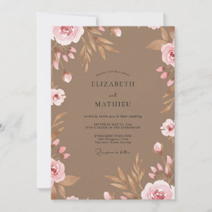 Taupe Blush Petal Wedding Invitation