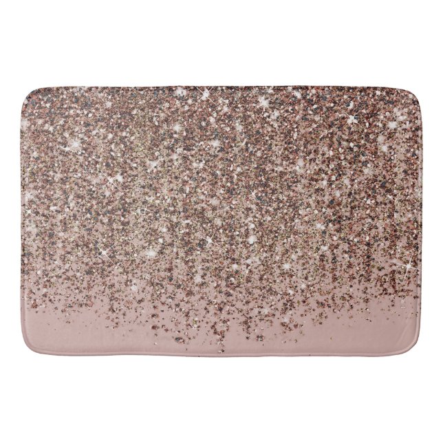 Taupe Blush Pink Rose Bronze Gold Glitter Glam Bath Mat (Front)