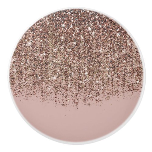 Taupe Blush Pink Rose Bronze Gold Glitter Glam Ceramic Knob