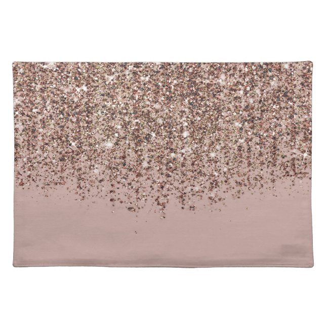 Taupe Blush Pink Rose Bronze Gold Glitter Glam Cloth Placemat (Front)