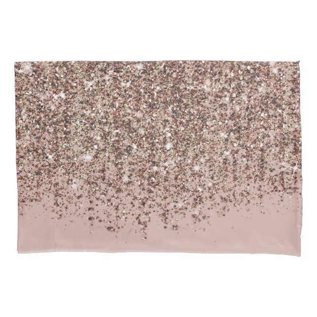 Taupe Blush Pink Rose Gold Bronze Glitter Cascade Pillow Case (Front)