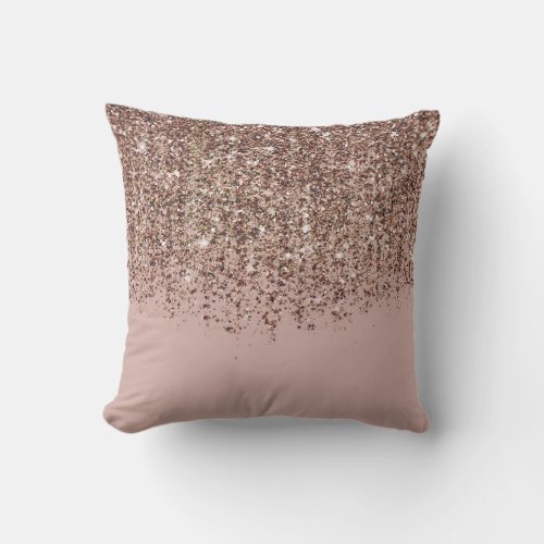 Taupe Blush Pink Rose Gold Bronze Glitter Cascade Throw Pillow