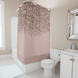 Taupe Blush Pink Rose Gold Bronze Glitter Glam Shower Curtain