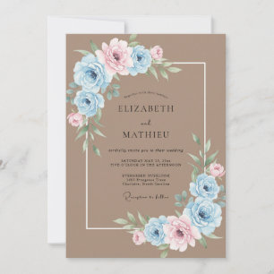 Taupe Blush Ranunculus Eucalyptus Wedding Invitation