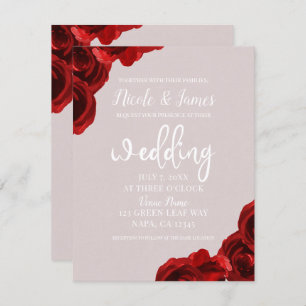 Taupe Blush Red Watercolor Roses Modern Wedding Invitation