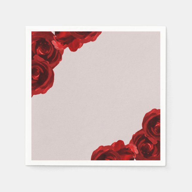 Taupe Blush Red Watercolor Roses Modern Wedding Napkins (Front)