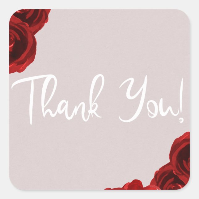 Taupe Blush Red Watercolor Roses Modern Wedding Square Sticker (Front)