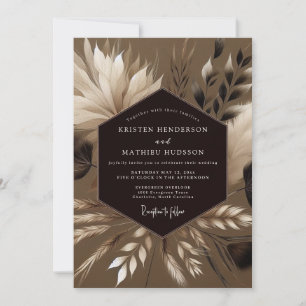 Taupe Bohemian Pampas Wedding Invitation