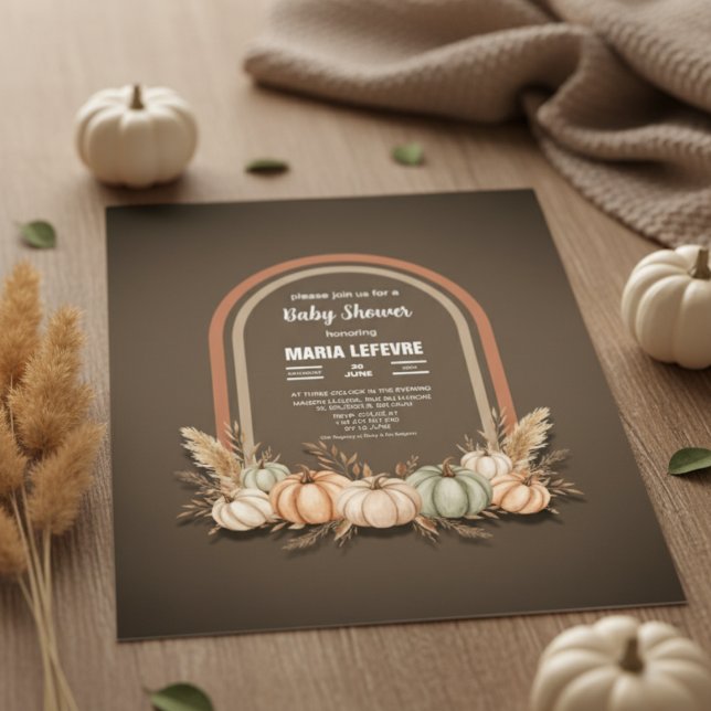 Taupe Boho Arch Pumpkin Fall Baby Shower Invitation (Taupe Boho Arch Pumpkin Fall Baby Shower Invitation)