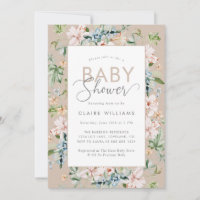 Taupe Boho Chic Watercolor Floral Baby Shower Invitation
