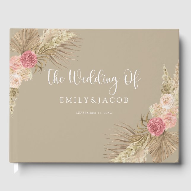 Taupe Boho Floral Wedding Guest Book (Front)